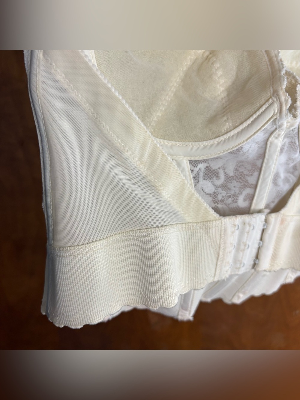 Vintage 70s Cream White Sheer Mesh Floral Lace Corset Top Bustier Longline Bra - Picture 10 of 16